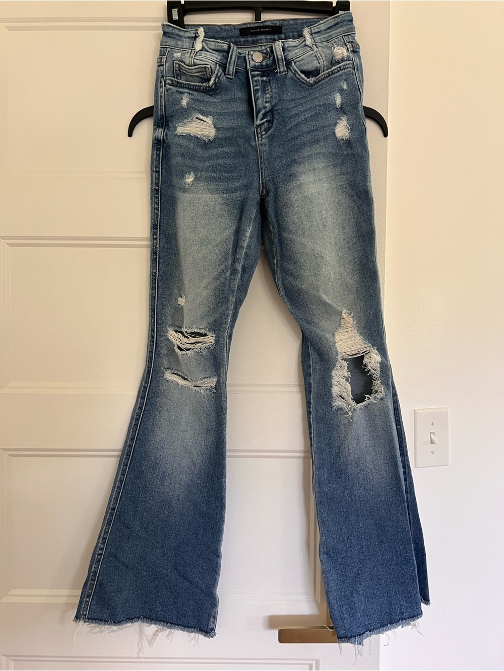 Flying Monkey Light Blue Distressed Flare Jeans